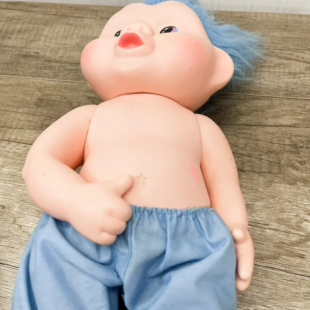 Vintage Applause Magic Trolls Doll‎ Blue Hair Star Eyes 12 Inch Vinyl Figure